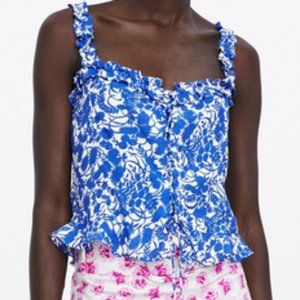 ZARA Cobalt Blue/White Floral Cropped Top Medium